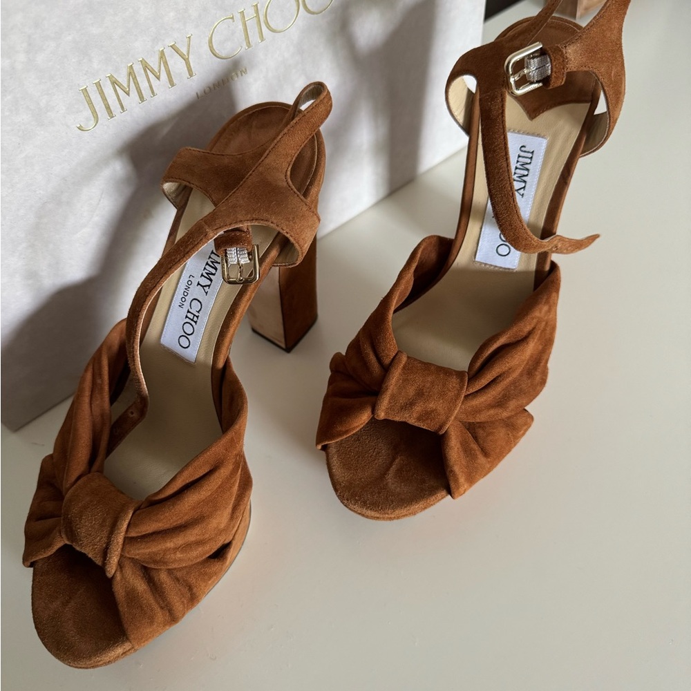 Jimmy Choo tan brown Heloise 120 Heeled Sandals